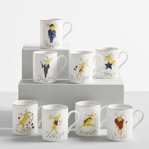 Pottery Barn Holiday Reindeer Mugs Collector's Edition - Complete Set of 8